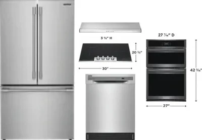 5 Piece Package Includes Refrigerator, Cooktop, Wall Oven, Hood And Dishwasher