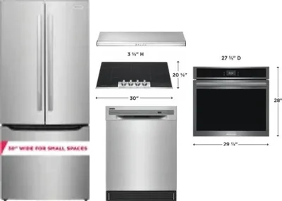 5 Piece Package Includes Refrigerator, Cooktop, Wall Oven, Hood And Dishwasher