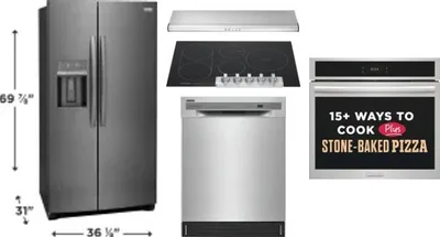 5 Piece Package Includes Refrigerator, Cooktop, Wall Oven, Hood And Dishwasher