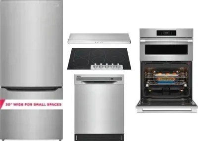 5 Piece Package Includes Refrigerator, Cooktop, Wall Oven, Hood And Dishwasher