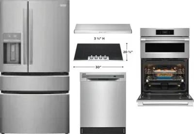 5 Piece Package Includes Refrigerator, Cooktop, Wall Oven, Hood And Dishwasher