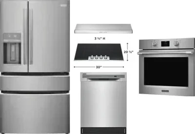 5 Piece Package Includes Refrigerator, Cooktop, Wall Oven, Hood And Dishwasher