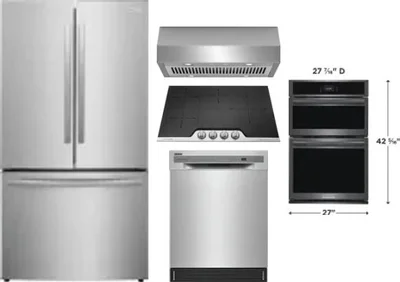5 Piece Package Includes Refrigerator, Cooktop, Wall Oven, Hood And Dishwasher