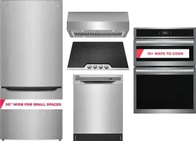 5 Piece Package Includes Refrigerator, Cooktop, Wall Oven, Hood And Dishwasher