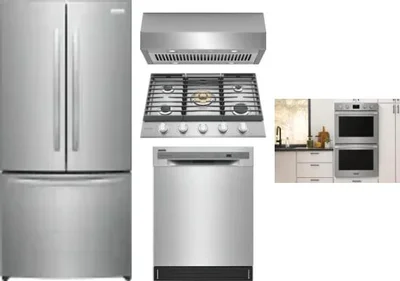 5 Piece Package Includes Refrigerator, Cooktop, Wall Oven, Hood And Dishwasher
