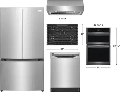 5 Piece Package Includes Refrigerator, Cooktop, Wall Oven, Hood And Dishwasher