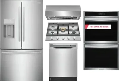 5 Piece Package Includes Refrigerator, Cooktop, Wall Oven, Hood And Dishwasher
