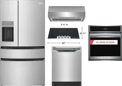 5 Piece Package Includes Refrigerator, Cooktop, Wall Oven, Hood And Dishwasher