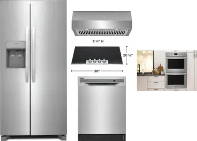 5 Piece Package Includes Refrigerator, Cooktop, Wall Oven, Hood And Dishwasher