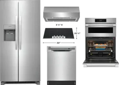 5 Piece Package Includes Refrigerator, Cooktop, Wall Oven, Hood And Dishwasher