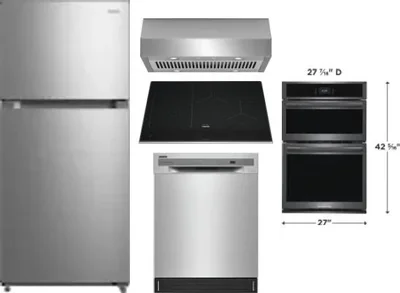 5 Piece Package Includes Refrigerator, Cooktop, Wall Oven, Hood And Dishwasher