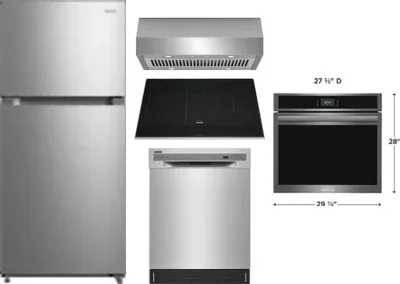 5 Piece Package Includes Refrigerator, Cooktop, Wall Oven, Hood And Dishwasher