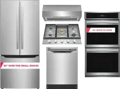 5 Piece Package Includes Refrigerator, Cooktop, Wall Oven, Hood And Dishwasher