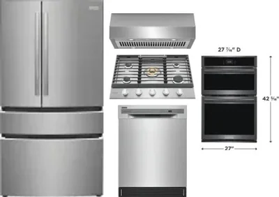 5 Piece Package Includes Refrigerator, Cooktop, Wall Oven, Hood And Dishwasher