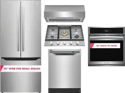 5 Piece Package Includes Refrigerator, Cooktop, Wall Oven, Hood And Dishwasher