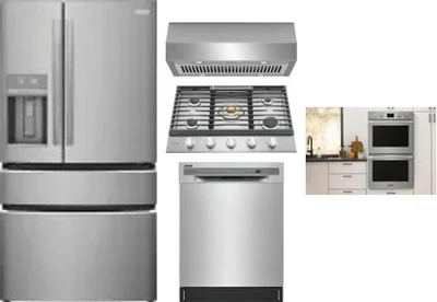 5 Piece Package Includes Refrigerator, Cooktop, Wall Oven, Hood And Dishwasher