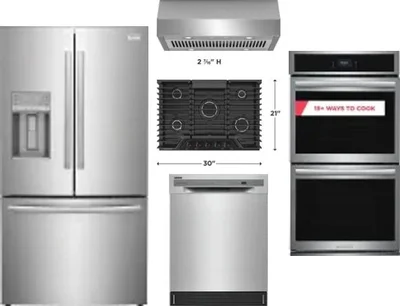 5 Piece Package Includes Refrigerator, Cooktop, Wall Oven, Hood And Dishwasher