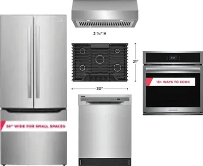5 Piece Package Includes Refrigerator, Cooktop, Wall Oven, Hood And Dishwasher