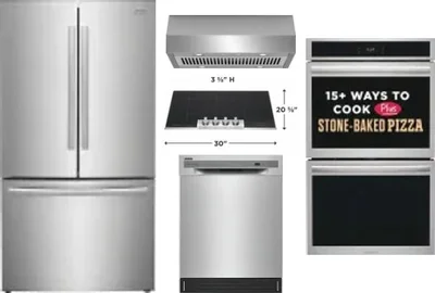 5 Piece Package Includes Refrigerator, Cooktop, Wall Oven, Hood And Dishwasher