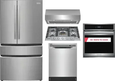 5 Piece Package Includes Refrigerator, Cooktop, Wall Oven, Hood And Dishwasher