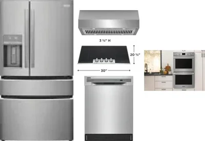 5 Piece Package Includes Refrigerator, Cooktop, Wall Oven, Hood And Dishwasher