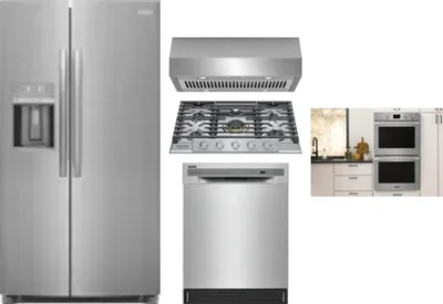 5 Piece Package Includes Refrigerator, Cooktop, Wall Oven, Hood And Dishwasher