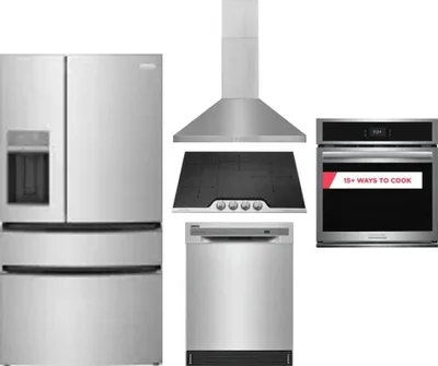 5 Piece Package Includes Refrigerator, Cooktop, Wall Oven, Hood And Dishwasher