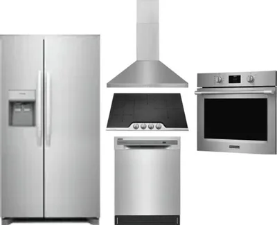 5 Piece Package Includes Refrigerator, Cooktop, Wall Oven, Hood And Dishwasher