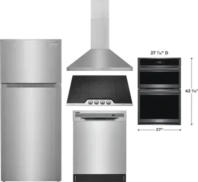 5 Piece Package Includes Refrigerator, Cooktop, Wall Oven, Hood And Dishwasher