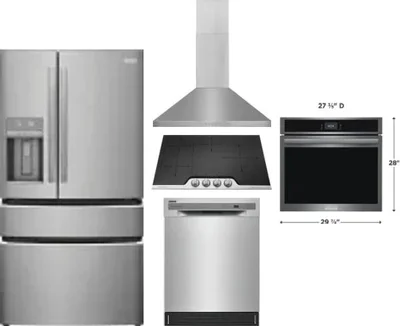 5 Piece Package Includes Refrigerator, Cooktop, Wall Oven, Hood And Dishwasher