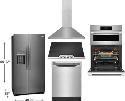5 Piece Package Includes Refrigerator, Cooktop, Wall Oven, Hood And Dishwasher
