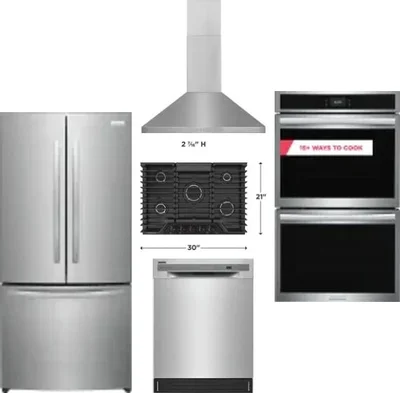 5 Piece Package Includes Refrigerator, Cooktop, Wall Oven, Hood And Dishwasher