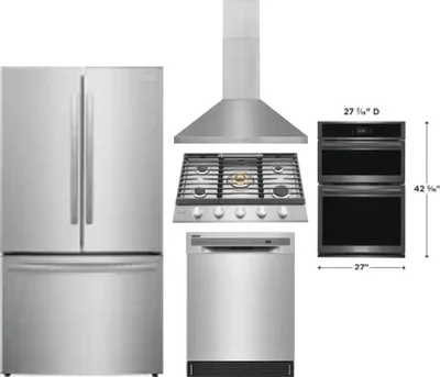 5 Piece Package Includes Refrigerator, Cooktop, Wall Oven, Hood And Dishwasher
