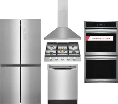 5 Piece Package Includes Refrigerator, Cooktop, Wall Oven, Hood And Dishwasher