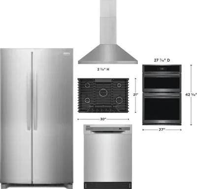 5 Piece Package Includes Refrigerator, Cooktop, Wall Oven, Hood And Dishwasher