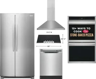 5 Piece Package Includes Refrigerator, Cooktop, Wall Oven, Hood And Dishwasher