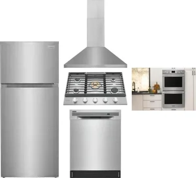 5 Piece Package Includes Refrigerator, Cooktop, Wall Oven, Hood And Dishwasher