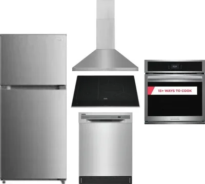 5 Piece Package Includes Refrigerator, Cooktop, Wall Oven, Hood And Dishwasher