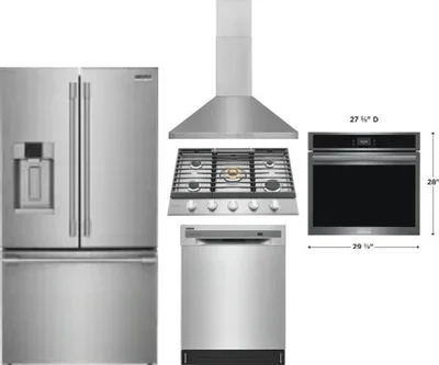 5 Piece Package Includes Refrigerator, Cooktop, Wall Oven, Hood And Dishwasher