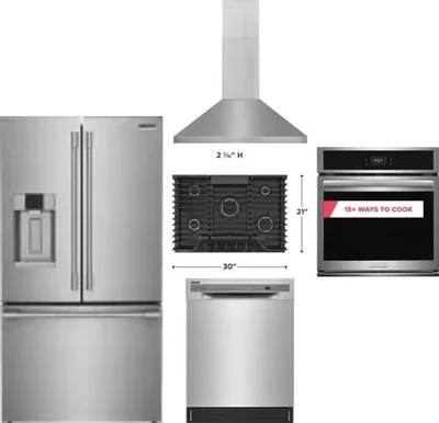 5 Piece Package Includes Refrigerator, Cooktop, Wall Oven, Hood And Dishwasher