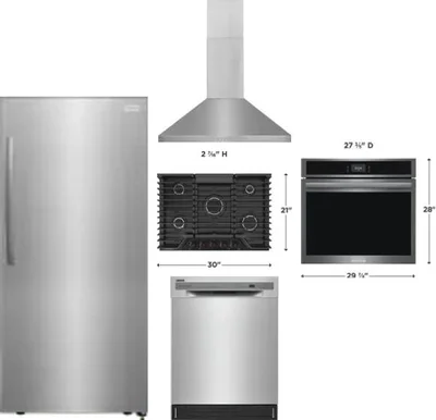 5 Piece Package Includes Refrigerator, Cooktop, Wall Oven, Hood And Dishwasher
