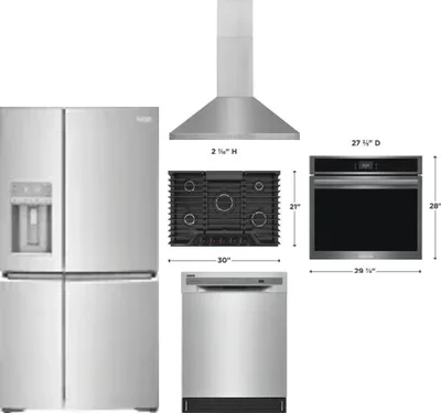 5 Piece Package Includes Refrigerator, Cooktop, Wall Oven, Hood And Dishwasher