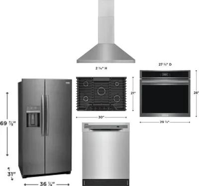 5 Piece Package Includes Refrigerator, Cooktop, Wall Oven, Hood And Dishwasher
