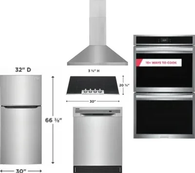 5 Piece Package Includes Refrigerator, Cooktop, Wall Oven, Hood And Dishwasher