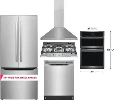 5 Piece Package Includes Refrigerator, Cooktop, Wall Oven, Hood And Dishwasher