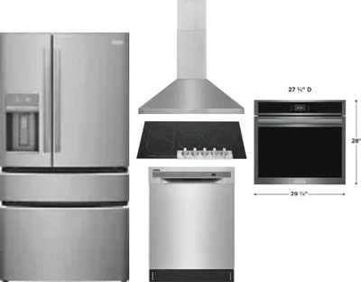 5 Piece Package Includes Refrigerator, Cooktop, Wall Oven, Hood And Dishwasher