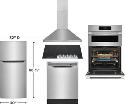5 Piece Package Includes Refrigerator, Cooktop, Wall Oven, Hood And Dishwasher