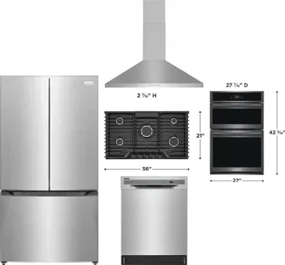 5 Piece Package Includes Refrigerator, Cooktop, Wall Oven, Hood And Dishwasher