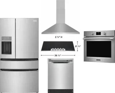 5 Piece Package Includes Refrigerator, Cooktop, Wall Oven, Hood And Dishwasher