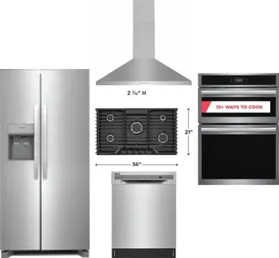 5 Piece Package Includes Refrigerator, Cooktop, Wall Oven, Hood And Dishwasher